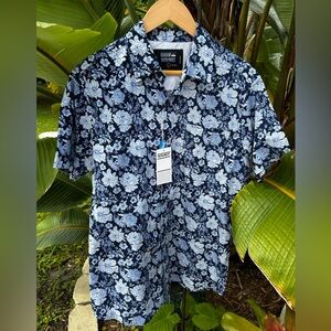 Blue and White Floral Casual Button Down Shirt